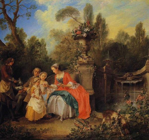 Nicolas Lancret A Lady and Gentleman Taking Coffee with Children in a Garden France oil painting art